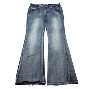 Pantalones de mezclilla ZCO para mujer 11 azul polvoriento polialgodón pierna acampanada 5 bolsillos tiro medio - Imagen 1 de 22