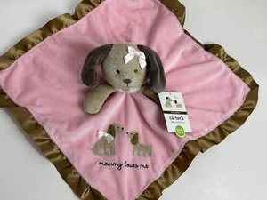 NWT Carters Mommy Loves Me Pink Brown Puppy Dog Baby Security Blanket Rattle Toy - Picture 1 of 6