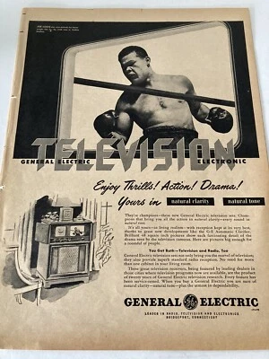 Joe Louis Heavyweight Boxing Yankee Stadium General Electric TV Radio 1947 Ad GE - Image 1 of 4