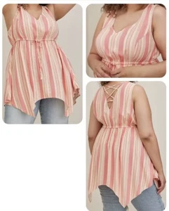 NEW Torrid 5x Babydoll Stretch Challis Stripe Hanky Hem Sleeveless Top Shirt 28 - Picture 1 of 20
