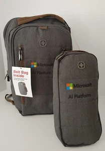 Microsoft Al Platform Swiss Wenger Backpack Laptop Message Bag Set Of 2 Gray NWT - Picture 1 of 24