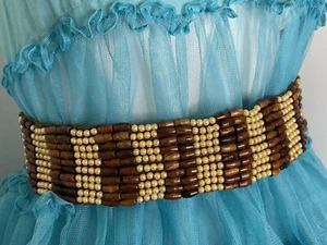 Baba L.A. Clothing Handmade India Wood Faux Pearl Beaded Belt Tie Belt Vtg 32" - Picture 1 of 24
