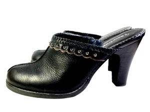 Baretraps EXPERT Mules Clogs Black Studded Leather Heels Slip On Shoes Sz 8.5M - Picture 1 of 12