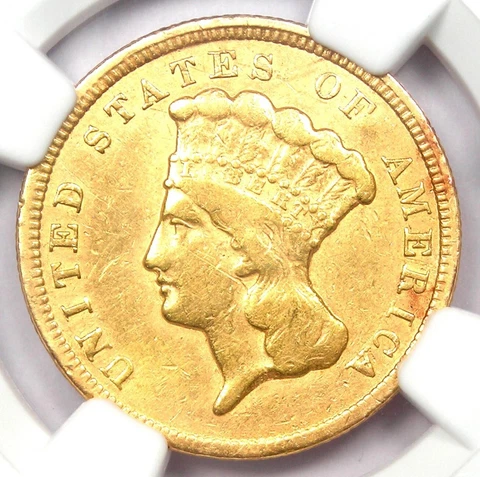 1854 Three Dollar Indian Gold Coin $3 - Certified NGC XF Detail (EF) - Rare Coin Cover