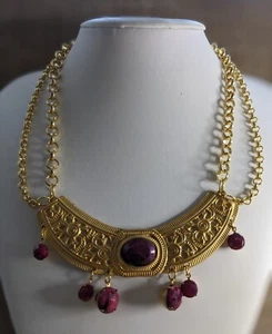 Red Renaissance Genuine Ruby In Collar Statement Necklace In Yellow Gold - Picture 1 of 11