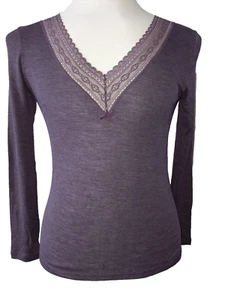 Hanro Schweiz Damen Shirt Langarm Violett Melange Gr. M-L( ?)  Shirt - Bild 1 von 5