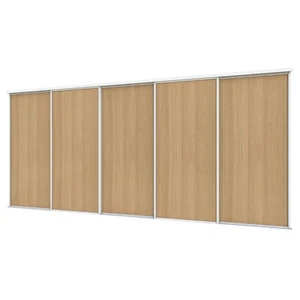5 Oak Sliding Wardrobe Doors in White Frame & Tracks - Width 119cm-449cm - Picture 1 of 21