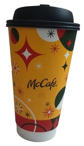 McDonald's Caramel McCafe 2022 Plastic Lidded Paper Coffee Cup Geometric Design - Picture 1 of 18