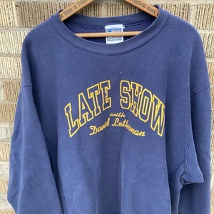 Late Show with David Letterman Men's XL Vtg Sweatshirt Vtg Navy Spellout - Picture 1 of 6
