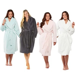 Womens Dressing Gown Ladies Cut Out Shawl Collar Fleece Super Soft Robe UK 10-20 - Picture 1 of 31