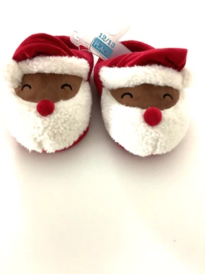 Детские плюшевые красно-белые праздничные тапочки унисекс Childrens Place черный Санта размер 12/13 - Изображение 1 из 4