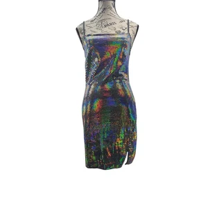 Sans Souci Metallic Rainbow Sequin Square Neck Midi Dress M - Picture 1 of 7