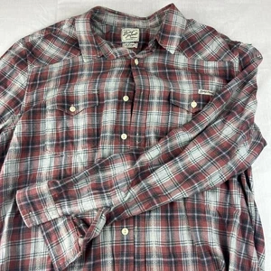 Lucky Brand Men's XL Red Plaid Button Up Western Flannel Shirt - Picture 1 of 12
