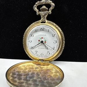 Vintage Cenova Goldgehäuse mit Jäger & Hunde Taschenuhr - läuft zeitweise - Bild 1 von 12