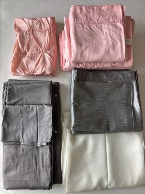 16 件套大号床床单和协调窗帘-灰色、桃子、象牙白 — 第 1/4 张图片