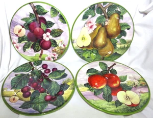 Villa d'Estes 4 Hand Decorated Italy Fruit Plates 8.5" Plum Pear Cherry Apple - Picture 1 of 7