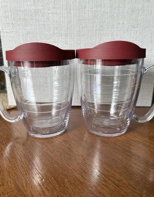 Tervis Tumbler Clear Mugs,Set Of 2, Burgundy Lids, 16oz - Image 1 of 4