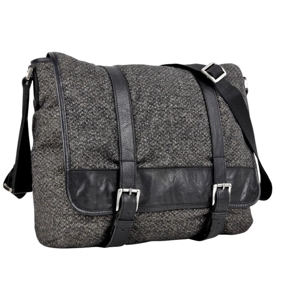 Burberry Men's Shoulder Bag Messenger Wool Leather Gray Black Used Authentic - Image 1 of 4