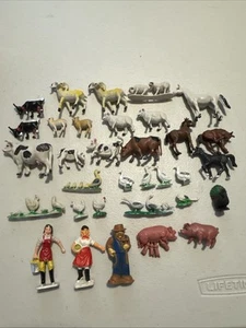 1970’S HONG KONG VINTAGE PLASTIC MINIATURE ANIMAL FIGURES TINY FARM PIG GEESE + - Picture 1 of 13