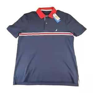 Nautica Men's Medium Colorblock Cotton Short Sleeve Polo Shirt Navy Seas K4520B - Picture 1 of 6