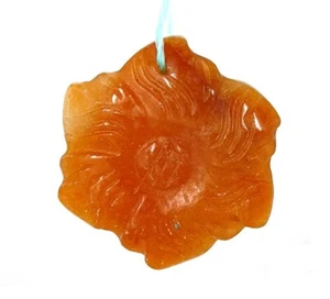 40mm natural Red Aventurine Carved Flower Pendant Focal orange - Picture 1 of 5