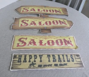 Set of 4 Cardboard Western Saloon & Happy Trails Cowboy Display Décor Signs - Picture 1 of 13
