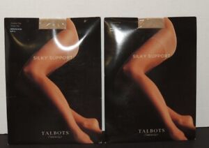 2 pr Talbots Silky Support Med Nude NEW Pantyhose Control Top  Sheer Toe sz A
