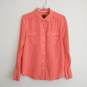J. Crew Button Up Blouse Shirt Women Orange 100% Silk Long Sleeve Pocket XS/S* - Picture 1 of 7