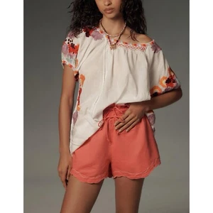 Anthropologie Linen Shorts Women's Medium M Coral Elastic Double Waistband NWT - Picture 1 of 12