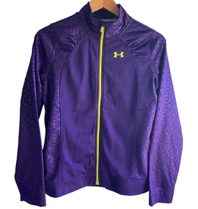 Under Armour Loose Girls Jacket sz XL Purple Ruched Full Zip Geometric Logo - Picture 1 of 15