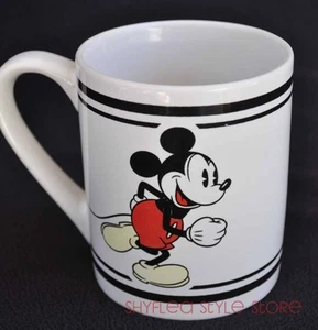 Gibson Mickey Mouse Coffee Mug Cup White Black Stripes Disney Mickey Running - Picture 1 of 1