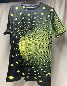 T-Shirt 3D Black Hole Black & Neon Yellow Young Adult Size XS New W/O Tags - Picture 1 of 8