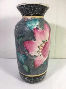 "Florero chino vintage único muy esmaltado pintado a mano 8"" flores firmado" - Imagen 1 de 7