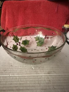 Holly Berry Trim Clear Glass Bowl 22kt Gold Trim Home Vintage Dwk - Picture 1 of 4