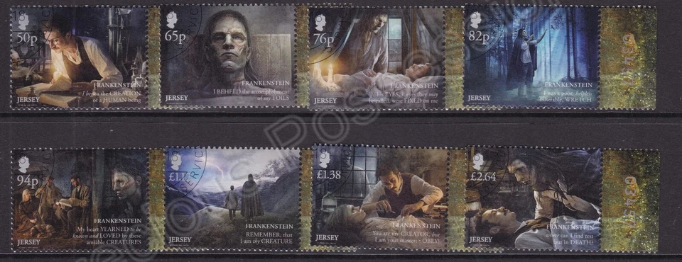 JERSEY SG 2270-2277 2018 USED CTO STAMP SET MARY SHELLEY FRANKENSTEIN 200 YEARS - Image 1 of 1