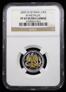 2009 Isle of Man 1/4 Angel Bi-Metallic Gold & Silver Coin NGC PF69 (62675) - Picture 1 of 2