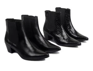 Britische Herren Echtleder Spitz zulaufend Stiefeletten Kubanischer Absatz Elegant Chelsea Schuhe - Bild 1 von 10