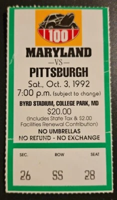 Maryland Pittsburgh Panthers Football Ticket Stub 10/3 1992 M. Badgett Record YD - Image 1 of 2