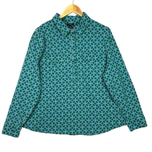 Talbots Polo Shirt Blue Green Chain Link Stretch Long Sleeve Top 3X Coastal Chic - Picture 1 of 16