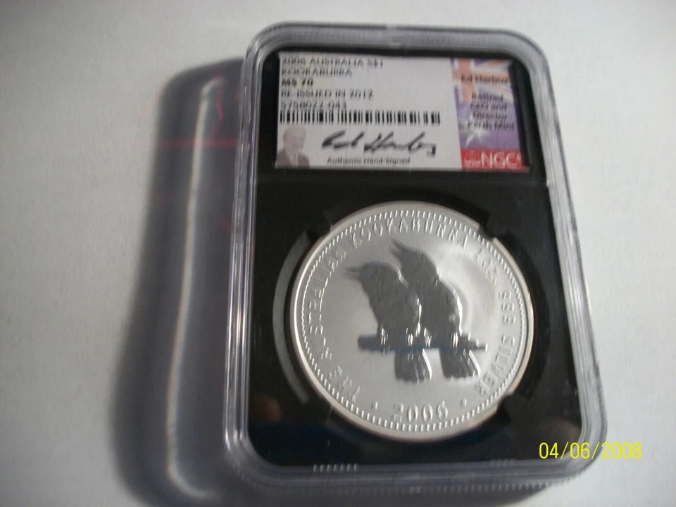 2006 Australia Kookaburra NGC MS 70  1 oz Silver BLACK Core signed Ed Harbuz - Image 1 of 2