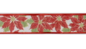 10yd Roll Red Poinsettia Fabric Wire Edge Christmas Ribbon 2.5in Wide - Picture 1 of 1