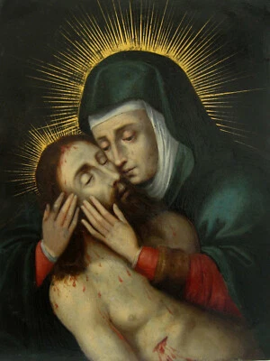 Ölgemälde alt antik 17. Jh. Pietà Beweinung Heilige Maria Madonna Christus Jesus - Bild 1 von 4