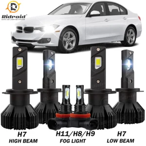 For BMW 328i 2007-2016 6x Bulbs LED Headlights Hi/Low Beams + Fog Lights 6000K - Picture 1 of 24