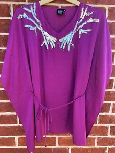 Sharon Young MEDIUM (8-10) lila selbstbindende Pailletten Tunika Bluse $ 99 neu mit Etikett (D140) - Bild 1 von 7