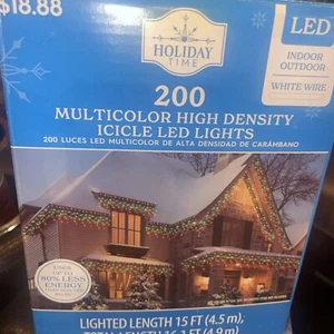 200 Multicolor LED High Density Icicle Christmas Lights White Wire Holiday Time - Picture 1 of 2