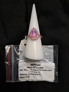 Bomb Party Ring Size 7 Rbp6655 LG Pink Azalea Opal Rhodium Plating 