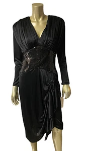 Susan Roselli Vijack Vtg 80's Disco CD Drag Black Ruched Dress Sequins 11/12 - Picture 1 of 6