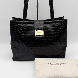 Salvatore Ferragamo tote bag Purse VARA RIBBON Black Authentic Leather Women's - Picture 1 of 18
