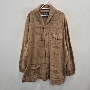 Polo Ralph Lauren Vintage Brown Plaid Shawl Collar Wool Cardigan Jacket Size 3XL - Picture 1 of 7