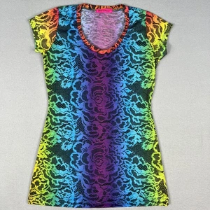 Camisa De Colección Betsey Johnson Arco Iris Estampado de Encaje Top Se Ajusta a Pequeña EE. UU. Y2K Club Kid Rave - Imagen 1 de 7